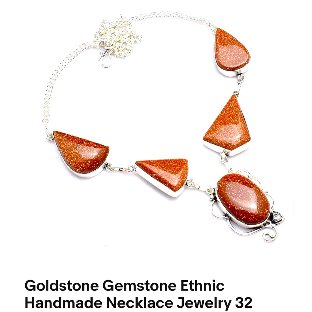 goldstone necklace sterling silver India rare angular copper glittery stones
